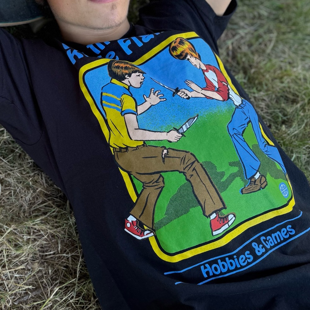 STEVEN RHODES MY FIRST KNIFE FIGHT MEN T SHIRT BOYS HOBBIES & GAMES SCOUT COMICS - Picture 13 of 16